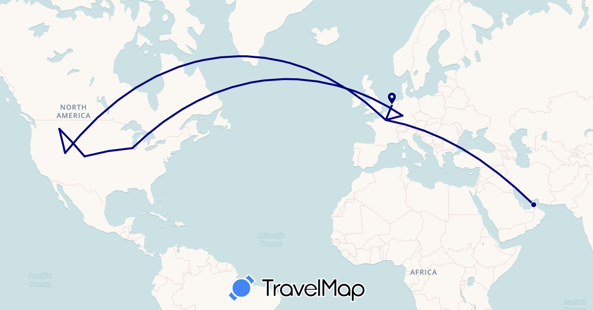 TravelMap itinerary: driving in United Arab Emirates, Germany, France, Netherlands, United States (Asia, Europe, North America)